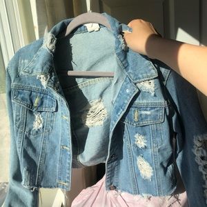 Ripped Cropped Jean Jacket